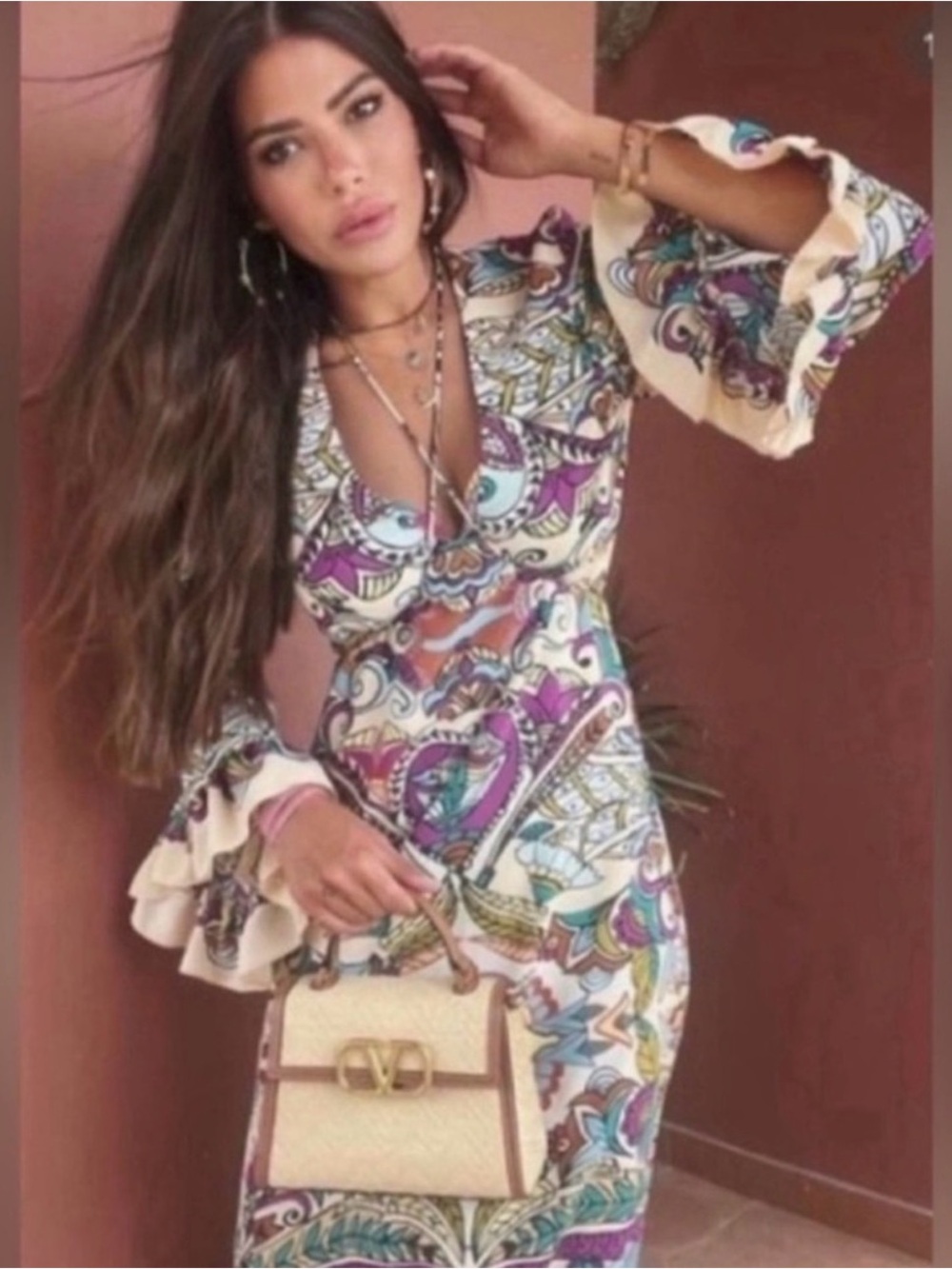 Zara Flowy multi color Midi with ruffles s M - Picture 2 of 9